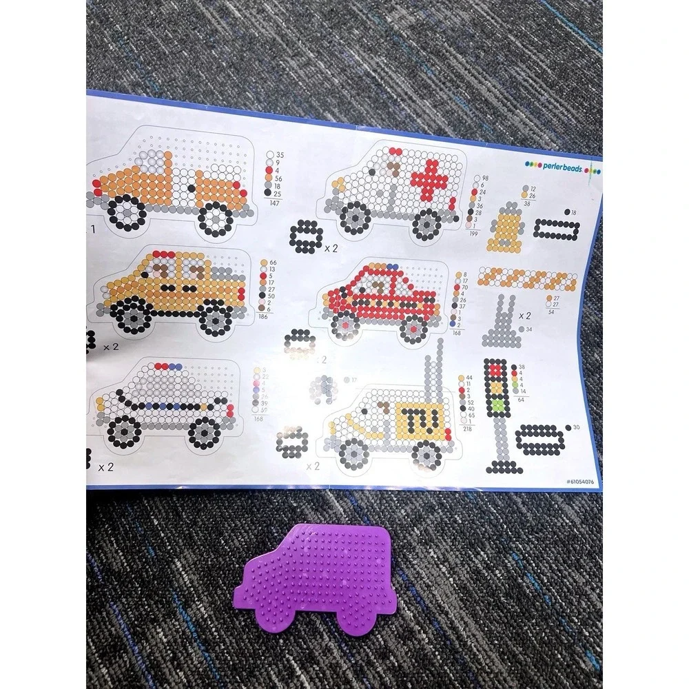 Perler Beads Peg Boards Lot Of 12 And Pattern Sheet For Creating Vehicles  Truck